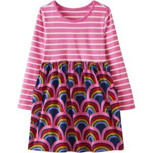 Hanna Andersson Pink Rainbow mixie‎ Longsleeve playdress 120 6/7